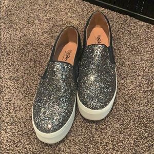 Platform sparkly slip ons